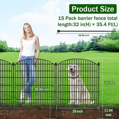 15 Panels Decorative Garden Fence with Gate - 32 in (H) x 35.4 ft (L) No Dig Dog Fence Outdoor for Yard, Rustproof Tall Garden Fencecing Panels, Animal Barrier Suitable for Yard Border, Patio