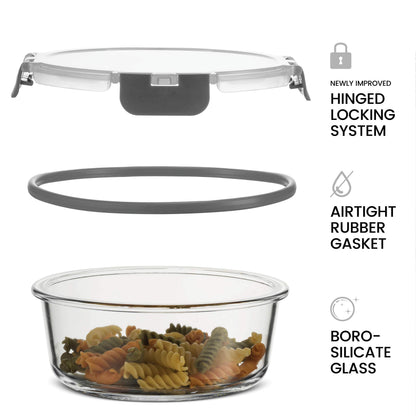 FineDine 24 Piece Glass Storage Containers with Lids - Airtight, Leak Proof, Dishwasher Safe, Glass Tupper Ware Sets with Lids, Food Storage Containers, Meal Prep Containers, Gray