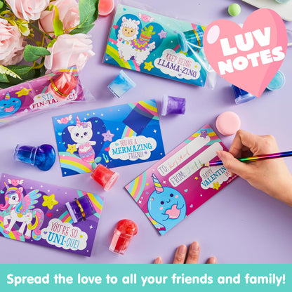 JOYIN 30 PCS Valentine Day Gift Cards with Fantasy Slime Stress Relief Fidget Toy for Kids, Classroom Exchange Prizes, Valentines Party Favors, Exchange Gifts Greeting Card