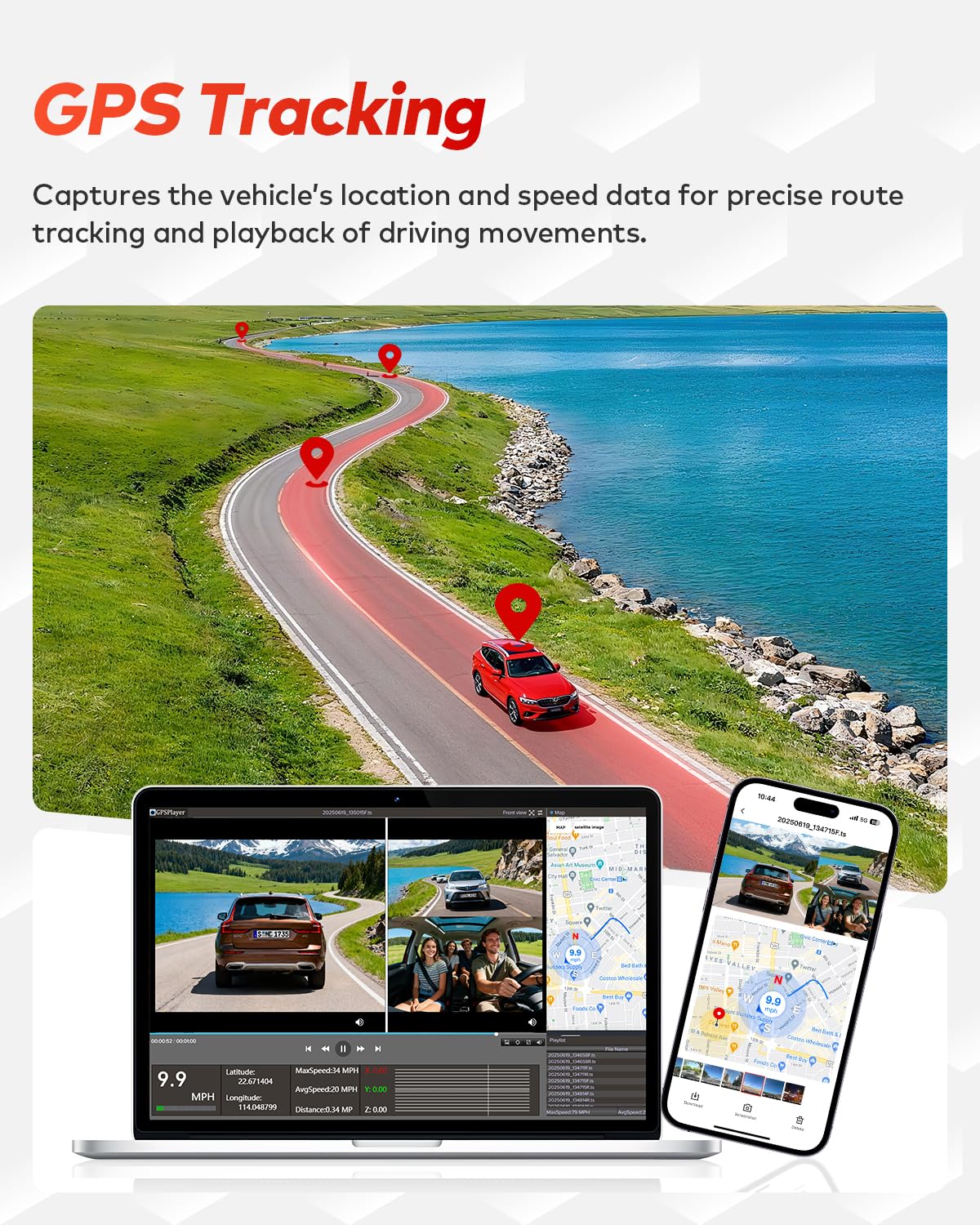 TERUNSOUl 4K+4K+1080P 3 Channel Dash Cam Front and Rear with Cabin, Free 128GB Card Included, 5.8GHz WiFi6 - up to 20MB/s, IR Night Vision, Built-in GPS, G-Sensor, 24H Parking Mode, Support 512GB Max