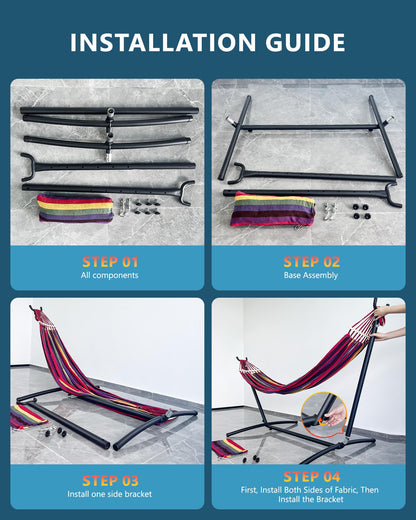 EveryFun Double Hammock with Heavy-Duty Steel Stand,Portable,Easy Assembly,600lbs Weight Capacity,Perfect for Indoor,Yard,Camping,or Outdoor-Rainbow