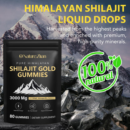 O NATURE . ZIRAN Shilajit Gummies for Men & Women - Shilajit Gold Gummies Rich in Ashwagandha, Gokshura with 85+ Minerals, Authentic Flavor, 100% Natural, 80 Gummies