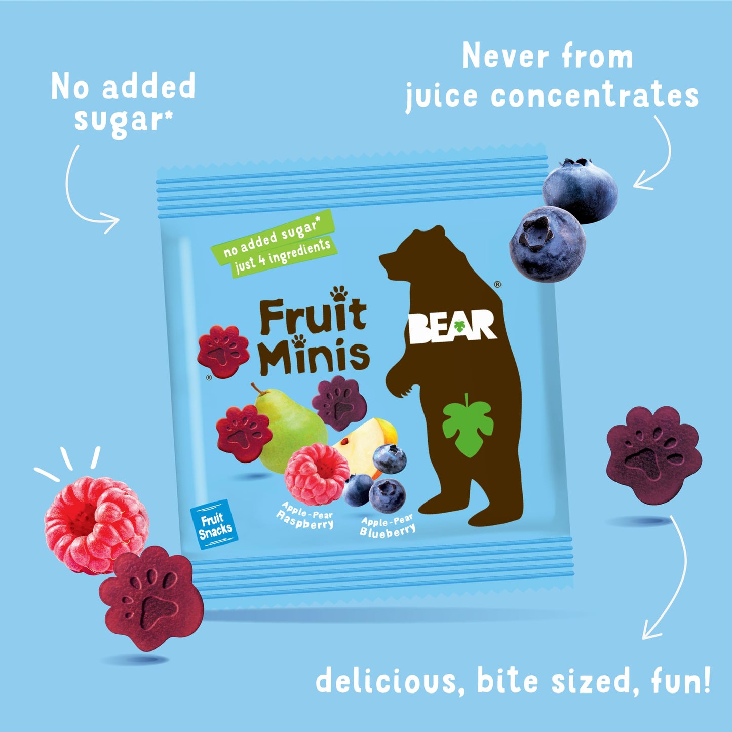 Bear Real Fruit Snack Minis, Raspberry/Blueberry