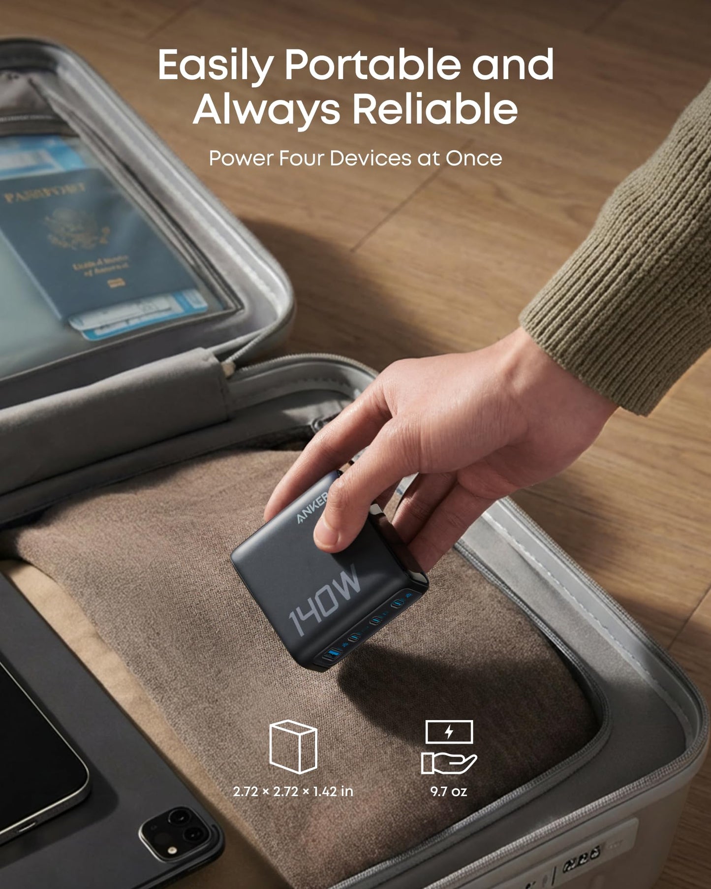 Anker Laptop Charger, 140W Max 4-Port GaN USB C Charger Block with Smart Display, Fast Charging Power Adapter, Touch Controls for MacBook, iPad, iPhone 17/16 Series (Include 5FT Cable, Non-Battery)