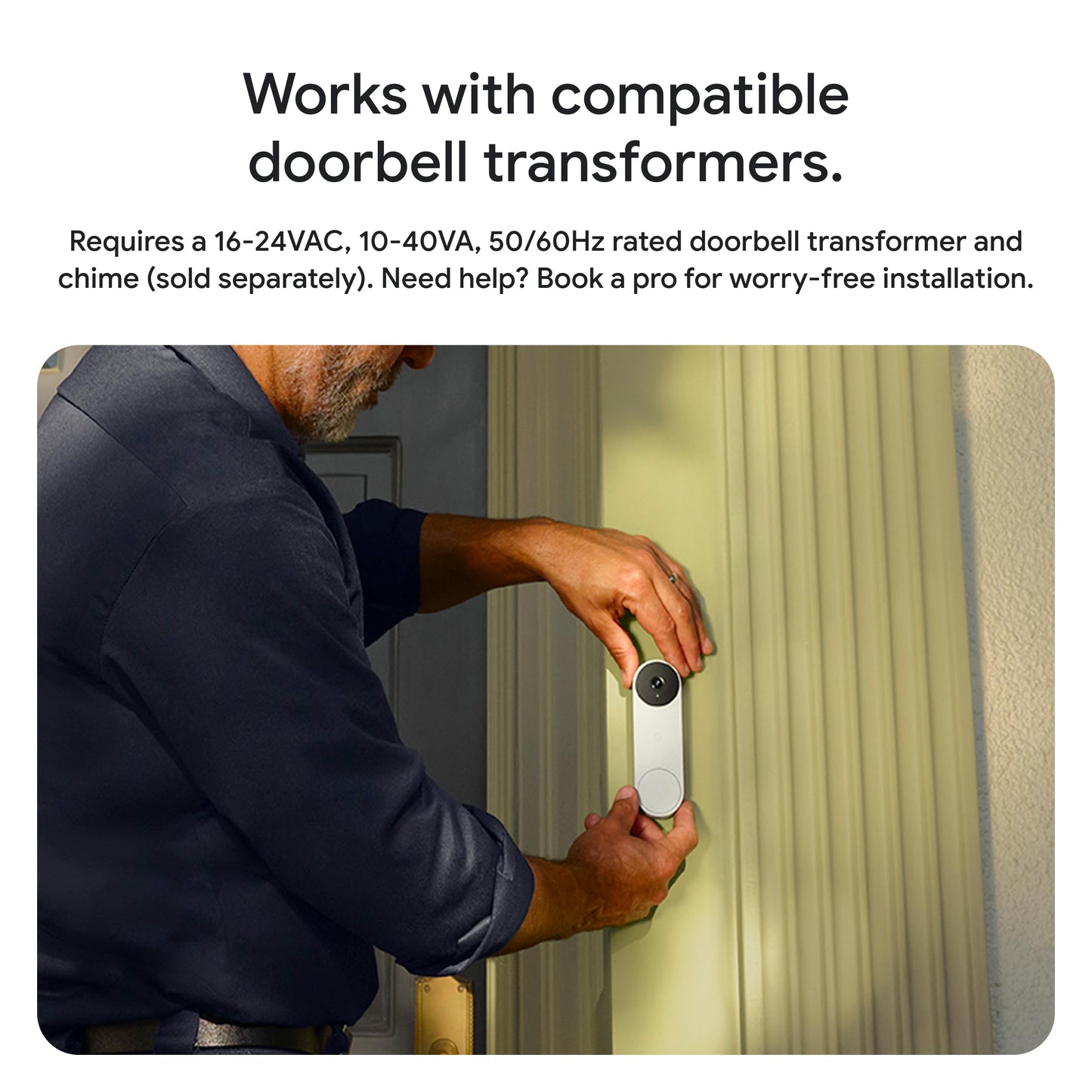 Google Nest Doorbell (Wired, 3rd Gen) - 2K Video and Gemini, Live View, Night Vision, 2-Way Audio - Works with Google Home - 2025 Model - Hazel