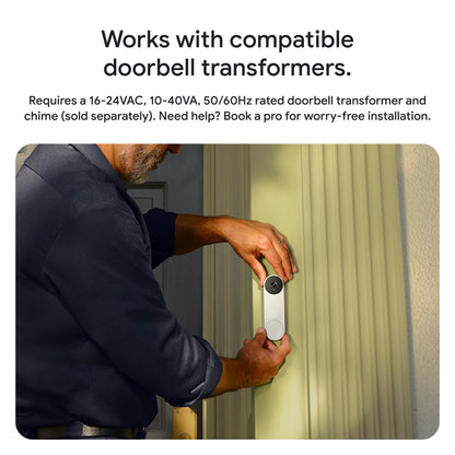 Google Nest Doorbell (Wired, 3rd Gen) - 2K Video and Gemini, Live View, Night Vision, 2-Way Audio - Works with Google Home - 2025 Model - Hazel