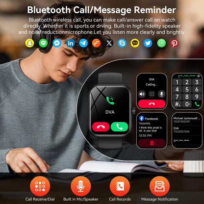 ‌Smart Watch with Alexa Built-in, 1.83" HD Touchscreen, Bluetooth Calling, Fitness Tracker, Running Coach, Sleep Coaching, 120+ Sport Modes, IP68 Waterproof, Heart Rate for iPhone Android (Black)