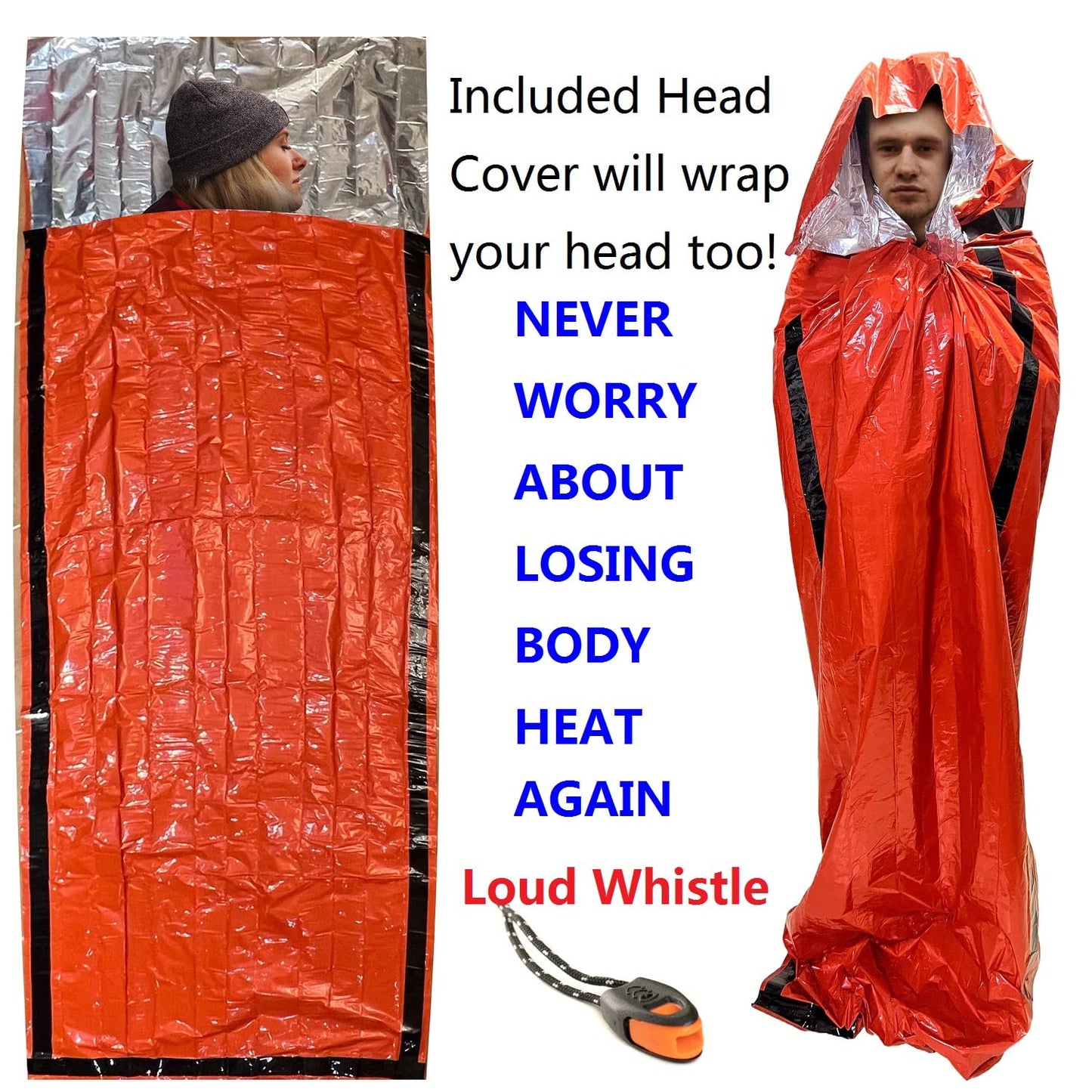 Portable Emergency Blanket & Bivvy Sack Thermal Sleeping Bag - 2 Pack