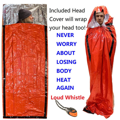 Portable Emergency Blanket & Bivvy Sack Thermal Sleeping Bag - 2 Pack