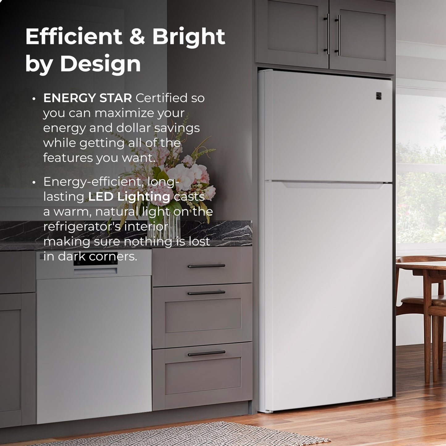 Kenmore 33 in. 20.5 cu. ft. Capacity Refrigerator/Freezer with Full-Width Adjustable Glass Shelving, Humidity Control Crispers, ENERGY STAR Certified, White