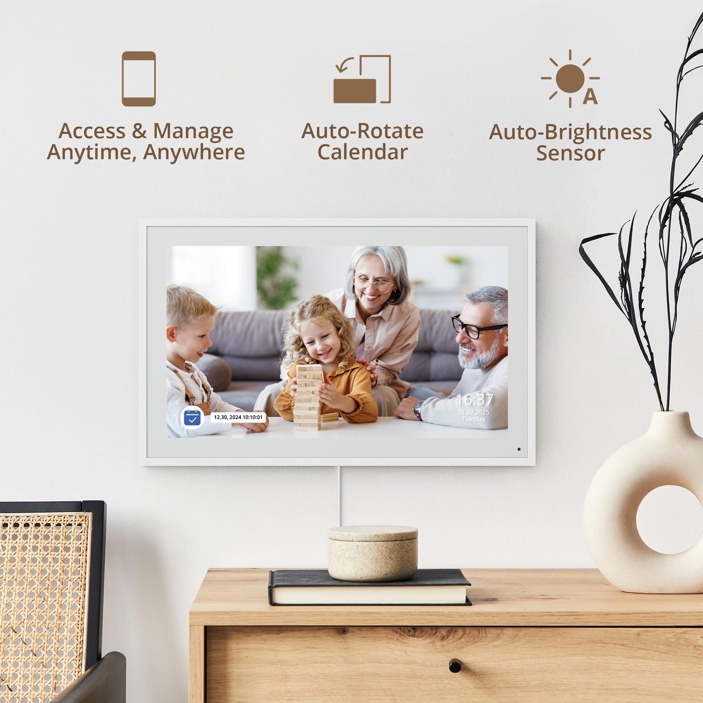 Dragon Touch 15.6" Digital Calendar Chore Chart – 1080P Full HD Interactive Touchscreen, Smart Family Planner, Hearth Display Digital Calendar Wall & Desk Mountable for Seamless Scheduling