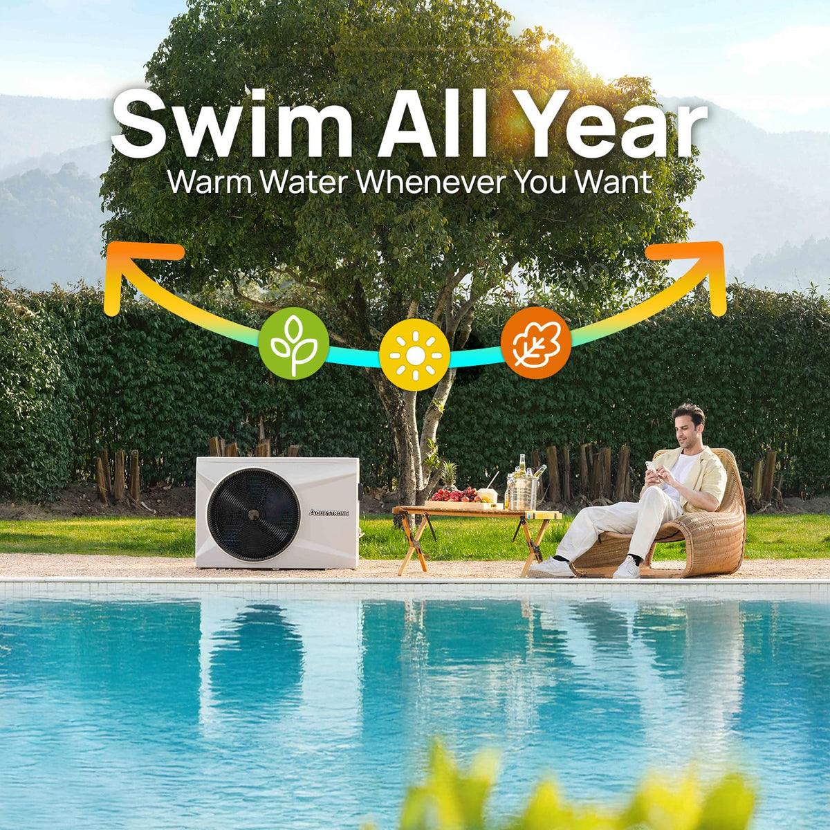 Aquastrong Inverter Swimming Pool Heat Pump, 100,000 BTU 26,000 Gallons Electric Pool Heater for Above Ground and Inground Pool, WiFi Capable Timer, Heating and Cooling Pool Heater 220V
