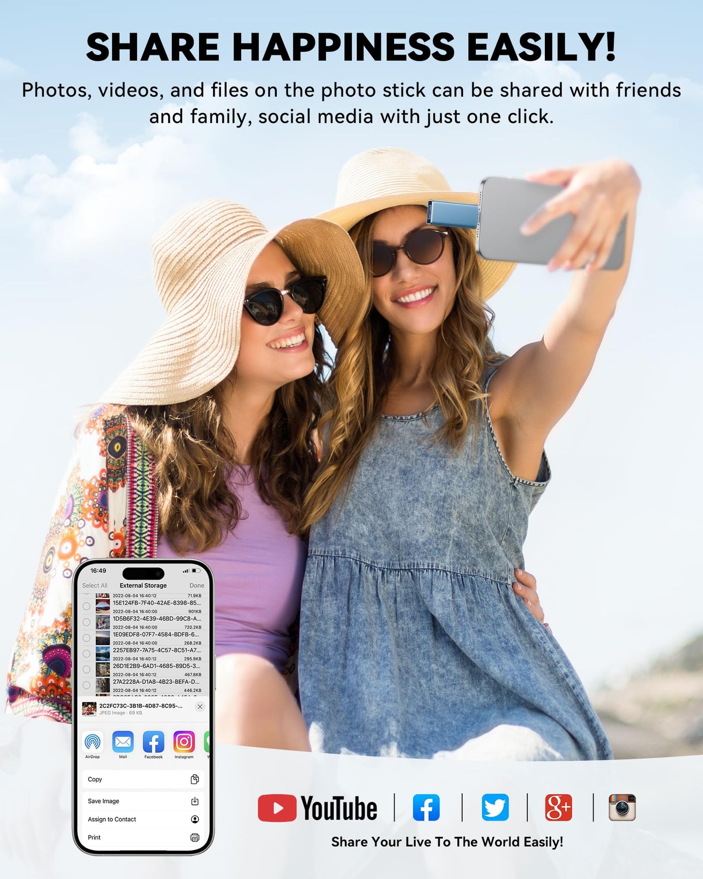 MFi Certified 256GB Flash Drive for iPhone iPad, Photo Stick for External Memory Storage, Easily Back Up and Save Photos Videos, USB Memory Stick Thumb Drive for iPhone/iPad/Android/PC (Blue, 256GB)