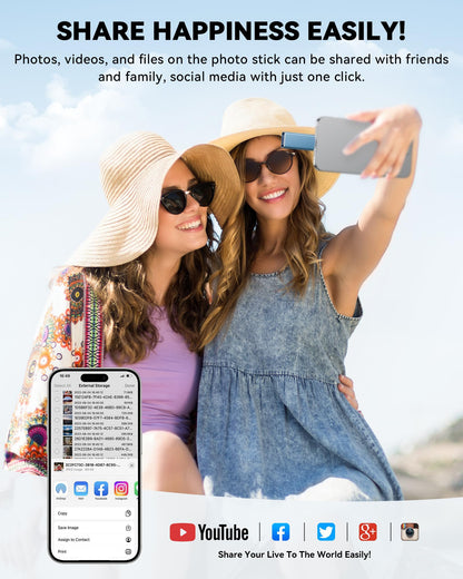 MFi Certified 256GB Flash Drive for iPhone iPad, Photo Stick for External Memory Storage, Easily Back Up and Save Photos Videos, USB Memory Stick Thumb Drive for iPhone/iPad/Android/PC (Blue, 256GB)