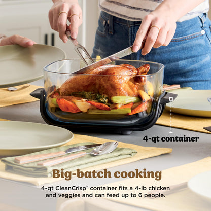 Ninja | Air Fryer | Crispi 4-in-1 Portable Cooking System | 4QT & 6 Cup Glass Containers, Crisper Plates & Storage Lids Included | Microwave, Freezer & Dishwasher Safe | Ginger Snap | FN101GD