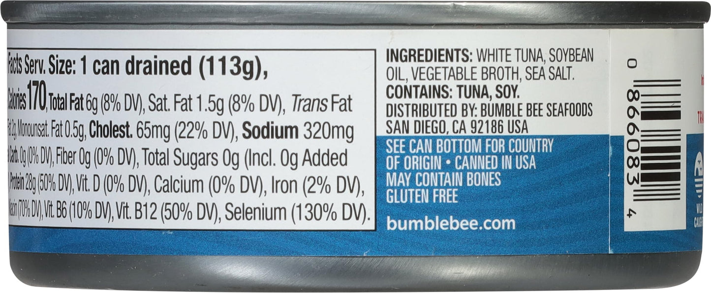 Bumble Bee Solid White Albacore Tuna in Oil, 5 oz Can (Pack of 24) - Wild Caught Tuna - 28g Protein per Serving, High in Omega-3s - Non-GMO Project Verified, Gluten Free, Kosher