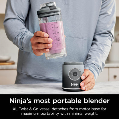 Ninja Blast Max, Portable & Personal Blender + Twist & Go, Smoothie, Blend, Ice Crush, 3 Programs, Cordless, 22 oz removable Vessel, Dishwasher Safe, Leakproof, Grey, BC251GY