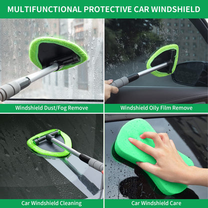 XINDELL Windshield Cleaner Tool – Upgrade Large Head Car Interior&Exterior Window Cleaning Kit with Extendable Handle & 4 Microfiber Pads, Auto Wiper Brush for Car, Trucks, SUVs, RVs & Home Windows