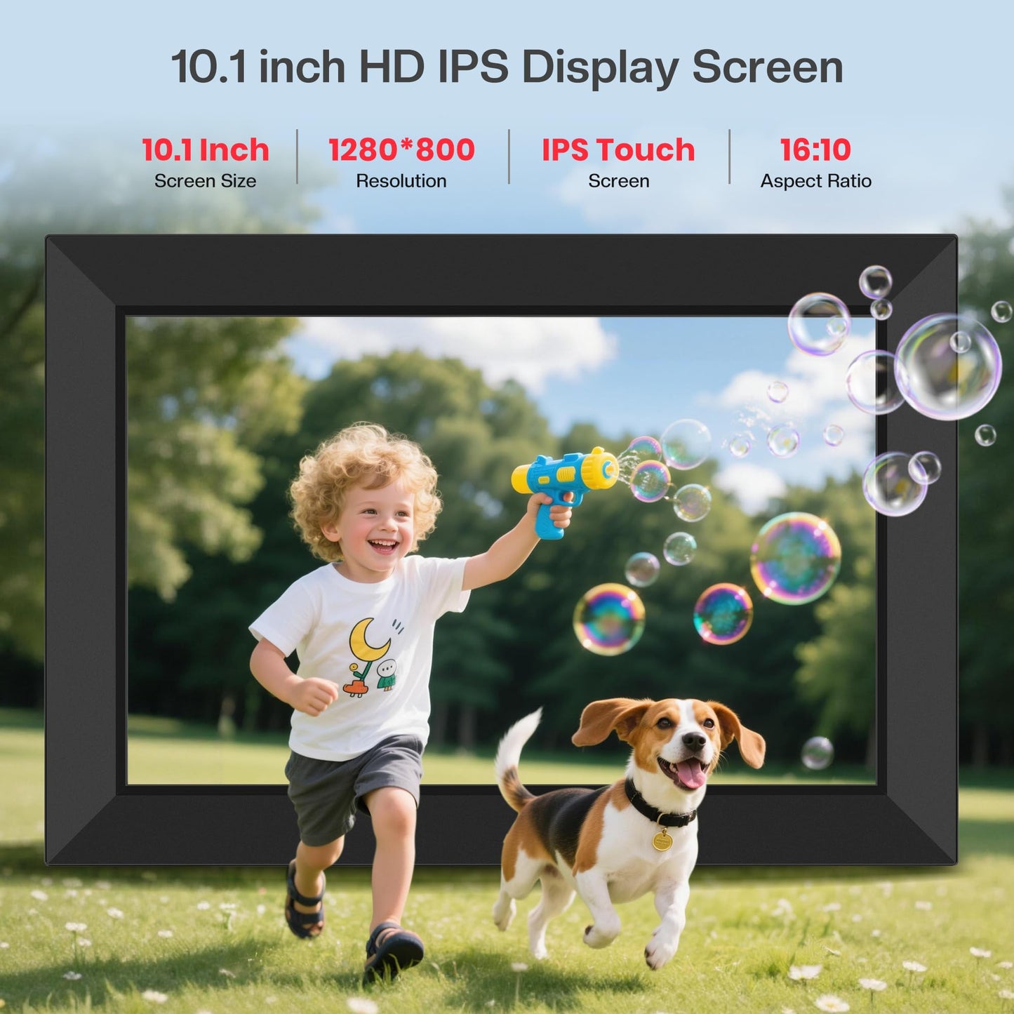 Frameo 10.1 Inch WiFi Digital Picture Frame, Smart Cloud Electronic Photo Frame with HD IPS Touch Screen Slideshow 32GB Memory Auto-Rotate Wall Mount, Share Photos/Videos from Phone by Frameo App