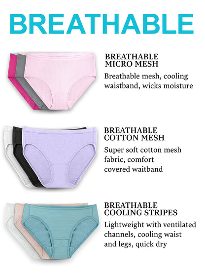 Fruit of the Loom Women's Underwear Breathable Panties (Regular & Plus Size), Brief-Cotton Mesh-6 Pack, 6