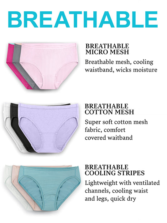 Fruit of the Loom Women's Underwear Breathable Panties (Regular & Plus Size), Brief-Cotton Mesh-6 Pack, 6