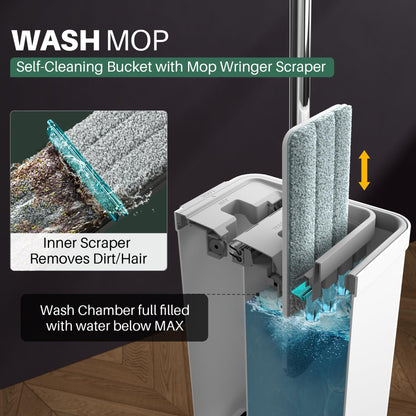 JOYMOOP Mop and Bucket with Wringer Set for Home, Flat Mop and Bucket System, Mops for Floor Cleaning and Wall Cleaner, with 3 Reusable Microfiber Mop Pads