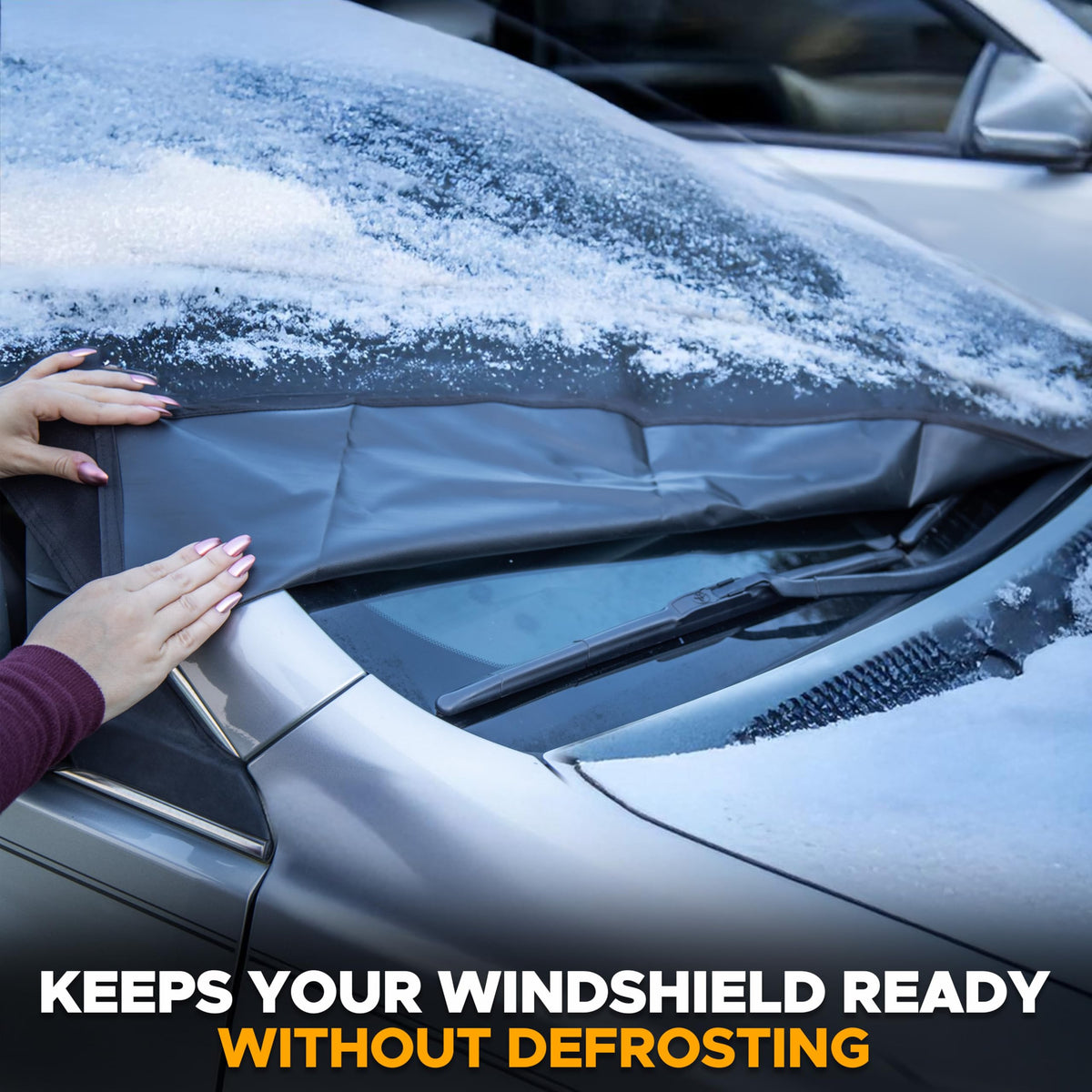 EcoNour Windshield Cover for Ice and Snow - Universal Fit for Car, SUV, Truck, Heavy Duty 600D Oxford Fabric Frost Protector for Ice & Sleet, Includes Anti-Theft Straps, Medium (69"x42")