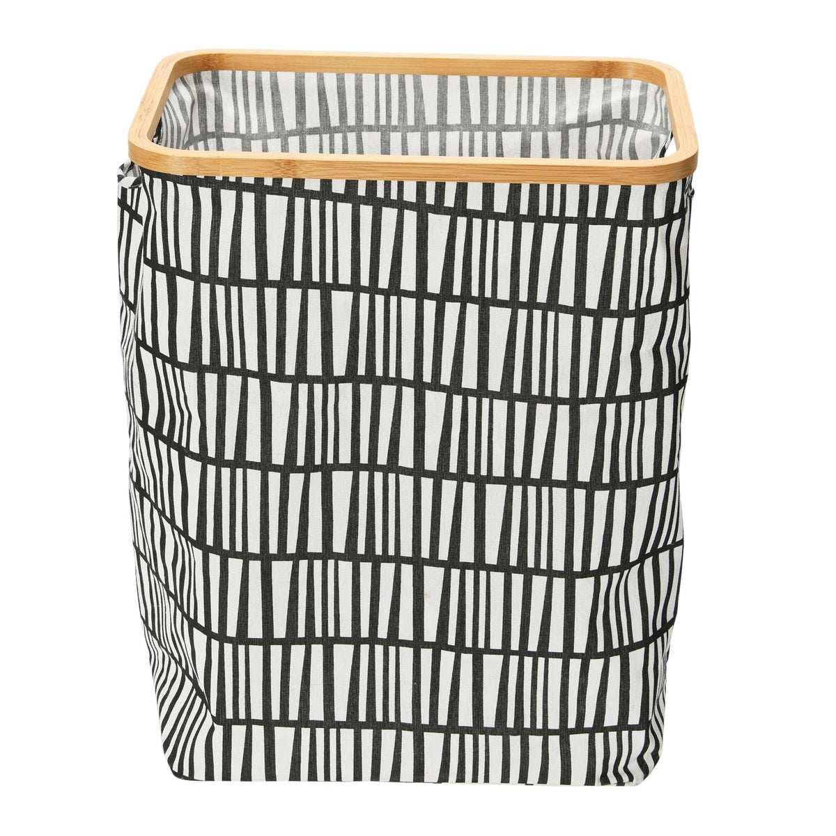Household Essentials Bamboo Rimmed Rectangular Krush Hamper with Cutout Handles, Black and White