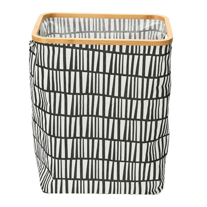 Household Essentials Bamboo Rimmed Rectangular Krush Hamper with Cutout Handles, Black and White