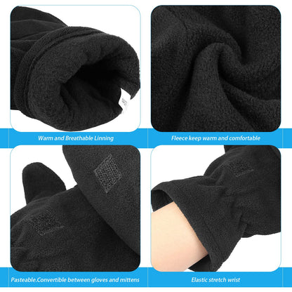 OZERO Winter Gloves for Men Women: Fingerless 3M Convertible Mittens with Flap Warm Thermal Polar Fleece,Touch Screen Work Running Driving Cycling Womens Mens Gloves Winter in Cold Weather(Medium)
