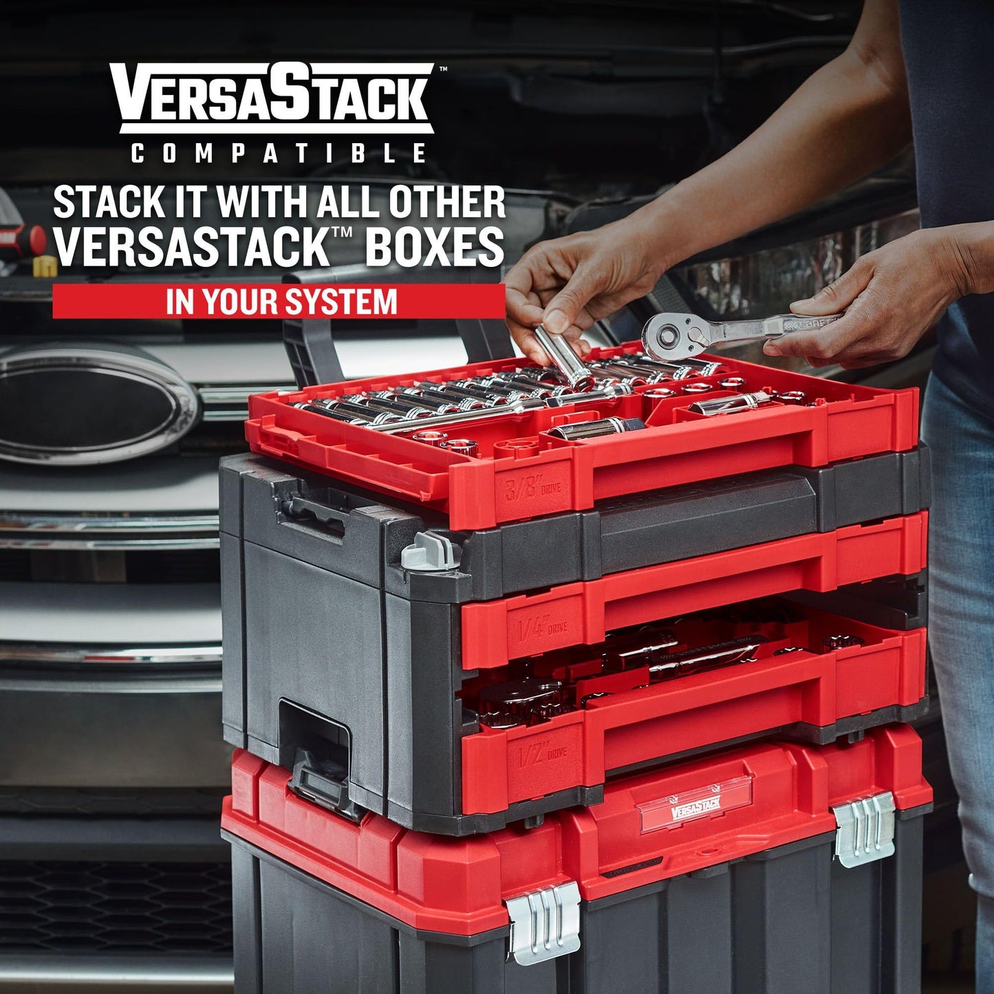 Craftsman 262-Piece Mechanic Tool Set with 3-Drawer VERSASTACK Box, SAE and Metric Socket Set, Car and Motorcycle Tool Kit with Combination Wrenches and Spark Plug Sockets (CMMT45309)