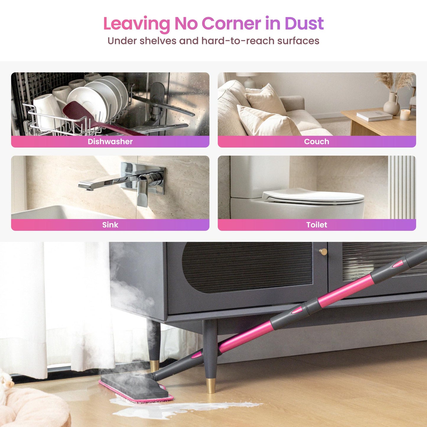 Schenley 19-in-1 Steam Mop Dual-Rod Design with Detachable Handheld Steamer for Walls, Grouts, Hard Floors, Tiles, includes Multi-purpose Accessories, Washable Microfiber Pads and Disposable Pads