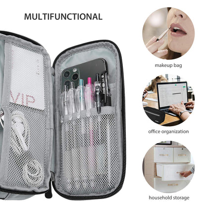 ProCase Pencil Case Pen Bag, Two Layers Big Capacity Pencil Pouch Pen Organizer Durable Stationery Holder for Marker Organization School Supplies Office Storage Desk Organizing -Grey