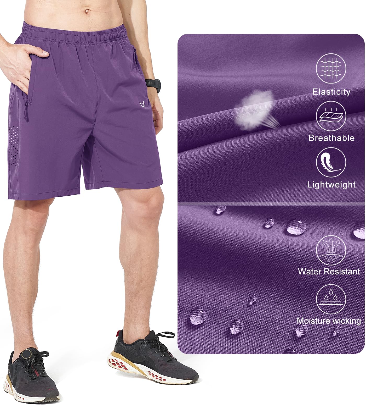 NORTHYARD Men's Athletic Running Shorts Quick Dry Workout Shorts 7"/ 5"/ 9" Lightweight Sports Gym Basketball Tennis Hiking Exercise Purple 2XL