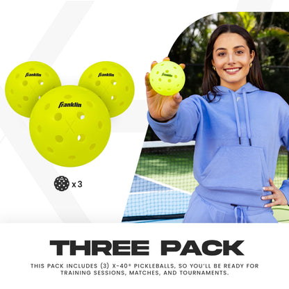 Franklin Sports Outdoor- X-40 Pickleball Balls - USA Pickleball (USAPA) Approved - 3 Pack Outside Pickleballs - Optic Yellow - US Open Ball