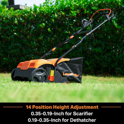 LawnMaster GVB1316 Electric 16” 13 Amp Dethatcher and Scarifier with 12 Gallon Collection Bag