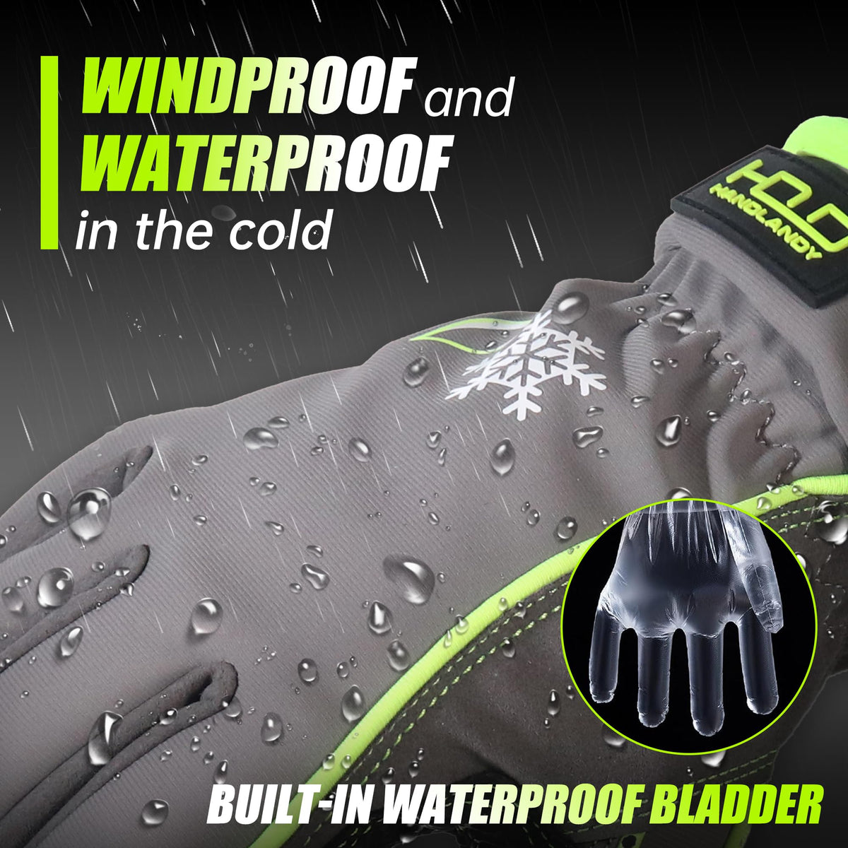 HANDLANDY Waterproof Insulated Work Gloves, 3M Thinsulate Thermal Winter Gloves for Men Women Touch Screen, Warm Ski Snowboard Cold Weather Gloves (Green-men Size, XX-Large)