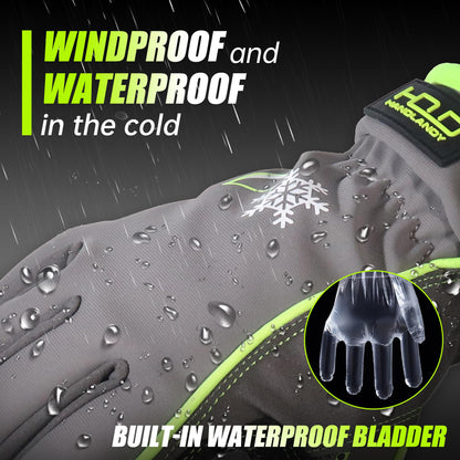 HANDLANDY Waterproof Insulated Work Gloves, 3M Thinsulate Thermal Winter Gloves for Men Women Touch Screen, Warm Ski Snowboard Cold Weather Gloves (Green-men Size, XX-Large)