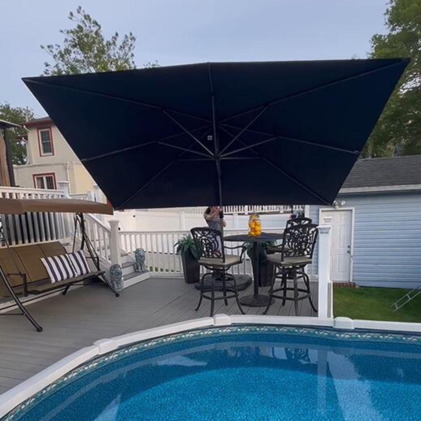 PURPLE LEAF 10' X 13' Patio Umbrella Outdoor Cantilever Rectangle Umbrella Aluminum Offset Umbrella with 360-degree Rotation for Garden Deck Pool Patio, Navy Blue