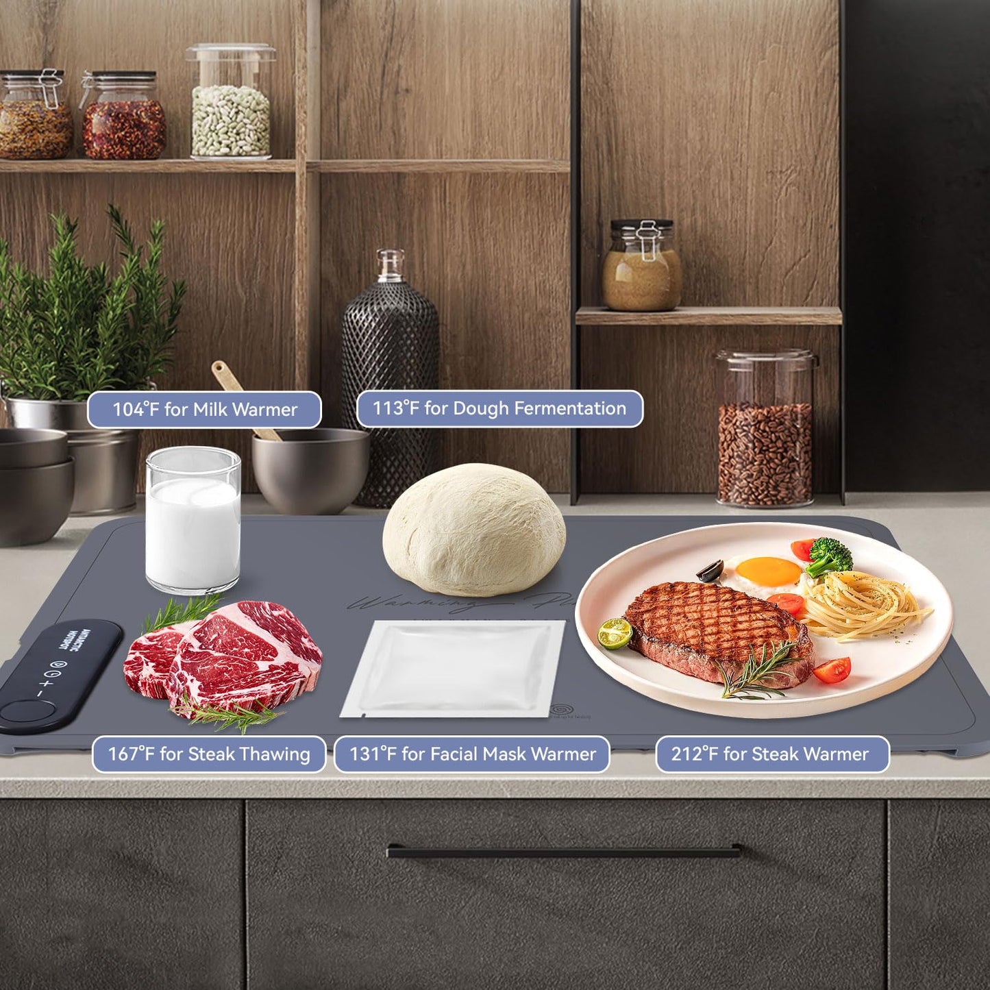 Food Warming Mat 24x16inch Surface Heating for Food Party Buffet Daily Use, Portable Electric Silicone Defrosting Tray, Hot Plate Keep Food Warm (Gray)