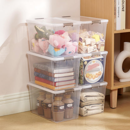 Citylife 7.8 QT 6 Pack Small Storage Bins Plastic Storage Container Stackable Box with Lids for Organizing, Clear White