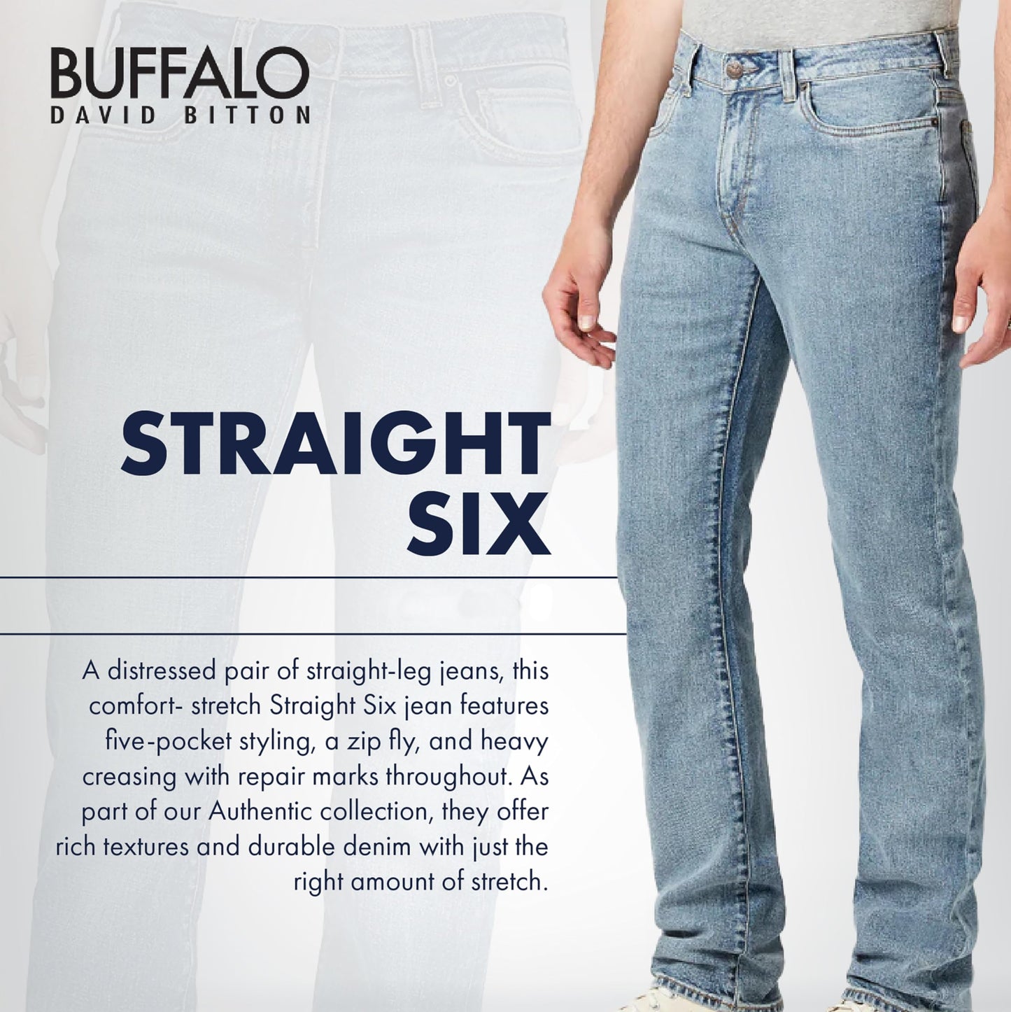 Buffalo David Bitton Men's Straight Six Jeans, VEINED and Crinkled, 32 x 34