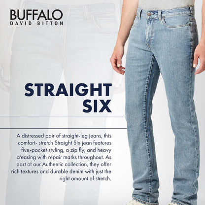 Buffalo David Bitton Men's Straight Six Jeans, VEINED and Crinkled, 32 x 34