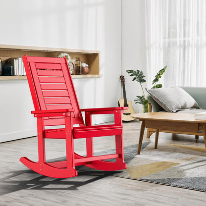 GREENVINES Outdoor Rocking Chairs | Set of 2 | Porch Rocker | HDPE Plastic | Red | Oversized Rockers | High Back | Big & Tall | Ladder Back | for Patio Outside Backyard Balcony