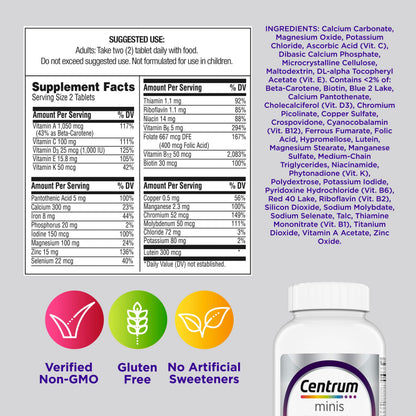 Centrum Minis Silver Women's Multivitamin for Women 50 Plus, Multimineral Supplement with Vitamin D3, B Vitamins, Non-GMO Ingredients, Supports Memory and Cognition in Older Adults - 280 Ct