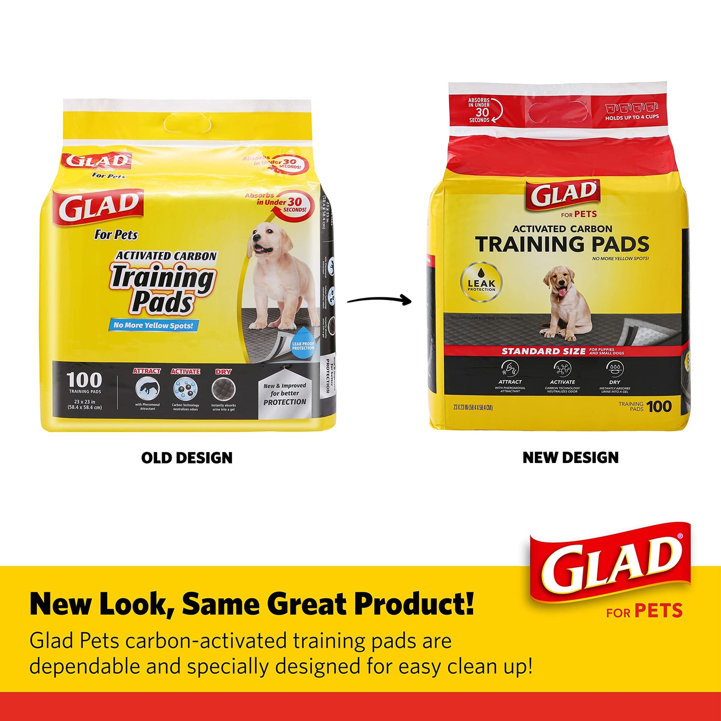 Glad for Pets Black Charcoal Puppy Pads 23" x 23" AllinOne Puppy Potty Training Pads That ABSORB & NEUTRALIZE Urine Instantly New & Improved Quality Puppy Pee Pads, (Pack of 1, 100 Count Total)