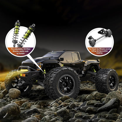 RIAARIO 1/10 Brushless RC Cars, Monster Truck, 50+ MPH, 4WD, Waterproof, Carbon Fiber, Black, Ages 8+