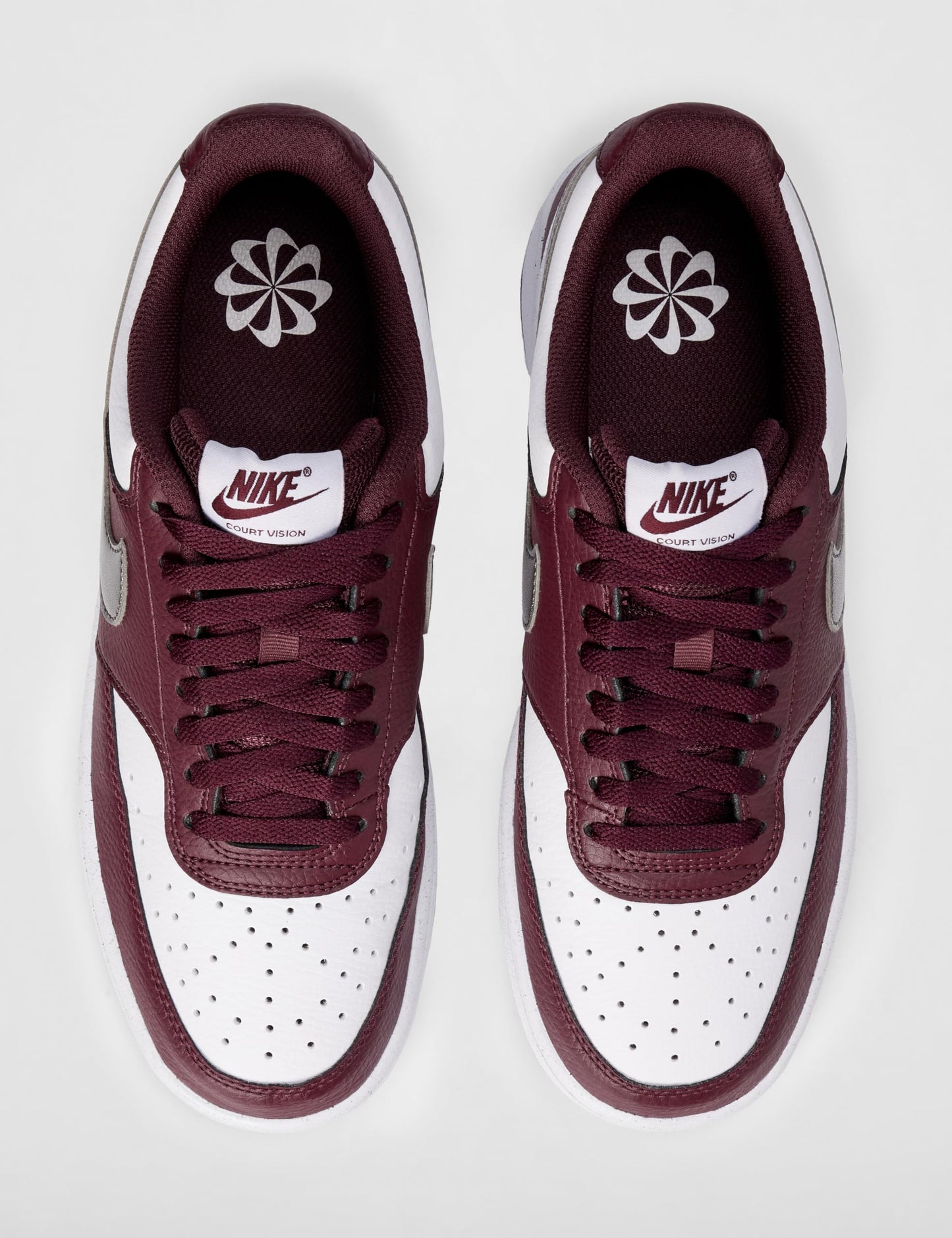 Nike Women's Court Vision Low Next Nature Shoes, White/Metallic Pewter-Burgundy Crush, 9.5