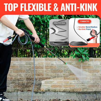 YAMATIC Pressure Washer Gun and Hose, 50 FT Flexible Hose with Stainless Steel Extension Power Washer Wand, 3/8" Swivel Quick Connect & M22-14mm Adapter Replacement for Ryobi Simpson Honda (Grey)