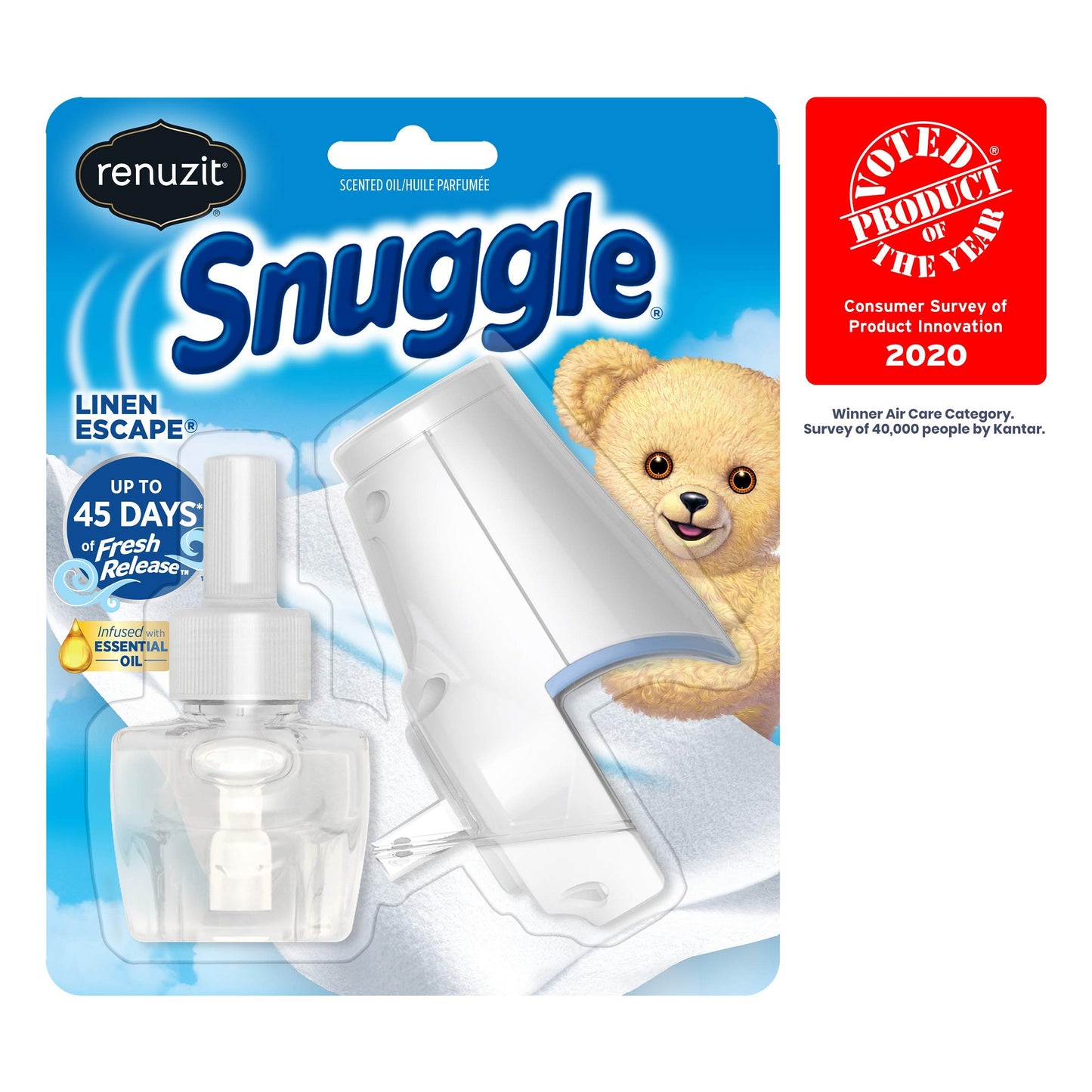 Renuzit Snuggle Scented Oil Refill Air Freshener & Plugin Warmer, Linen Escape Starter Kit